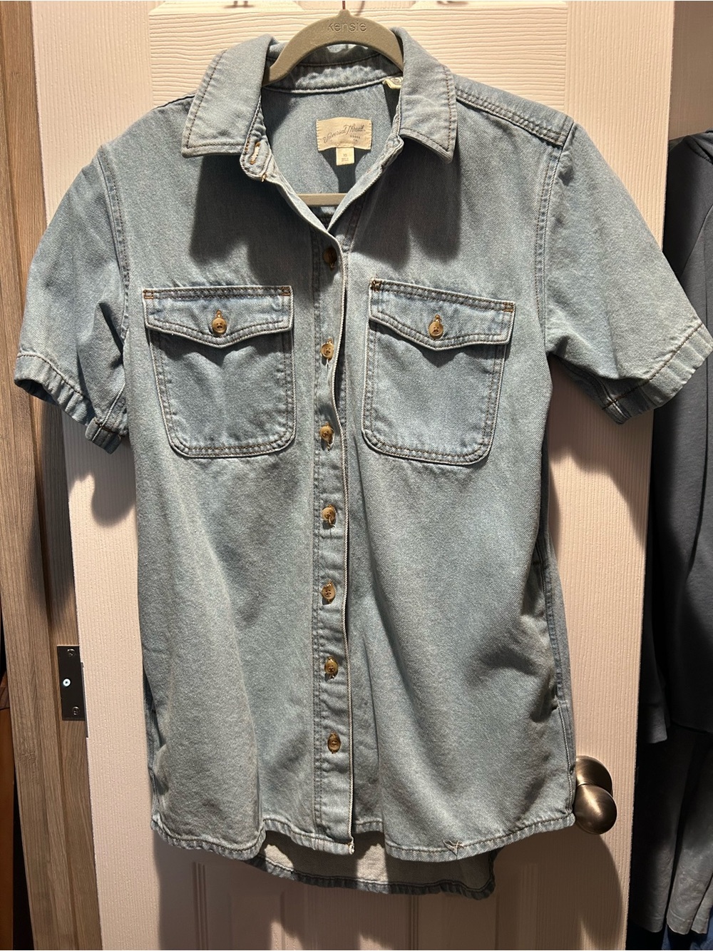 Light Blue Short-Sleeve Denim Dress